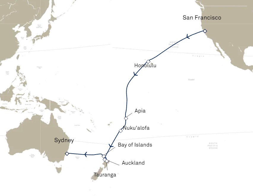 San Francisco To Sydney Cunard Transpacific Voyage with Stays